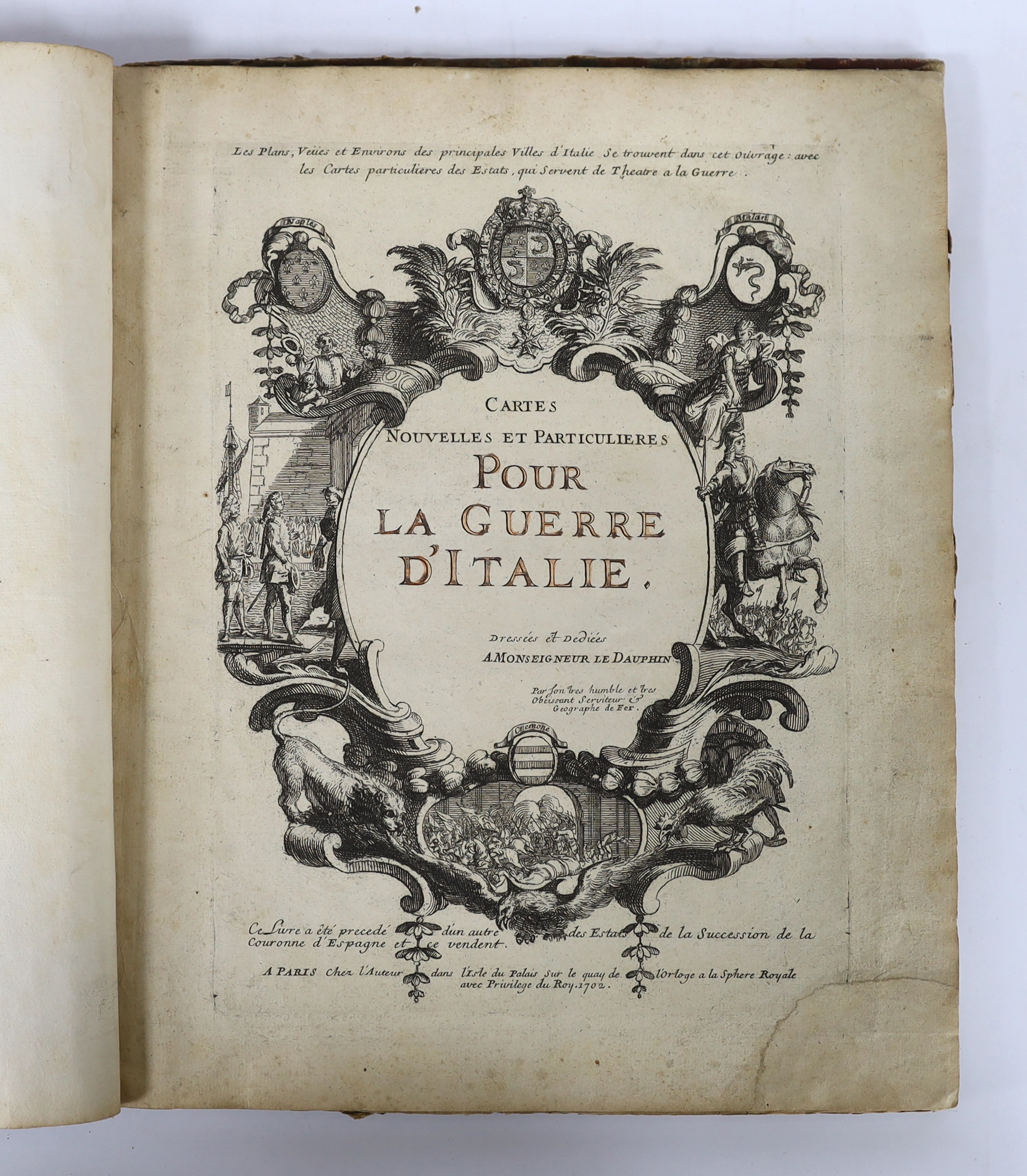 De Fer, Nicolas - Cartes Nouvelles et Particulieres pour la Guerre d'Italie....pictorial engraved title, a folded map and 22 other d-page maps and plans (some pictorial, some outline colour), and a d-page engraved Cremon